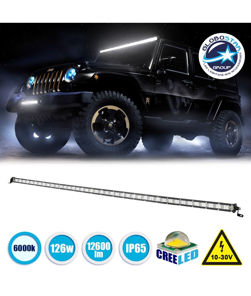 GloboStar® 85453 PRO Series Μπάρα Ίσια - Straight για Αυτοκίνητα & Φορτηγά LED CREE XBD 126W 12600lm DC 10-30V Αδιάβροχη IP65 Ψυχρό Λευκό 6000K